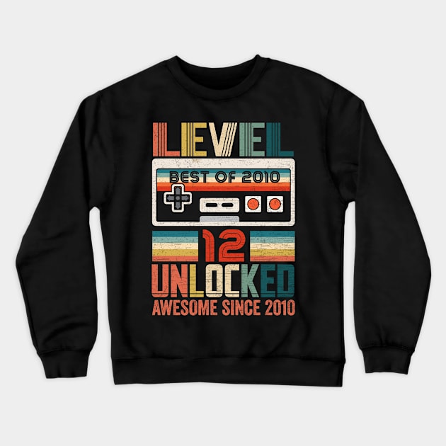 Vintage Level 12 Unlocked Video Gamer 12th Birthday Crewneck Sweatshirt by DanielHeresmo